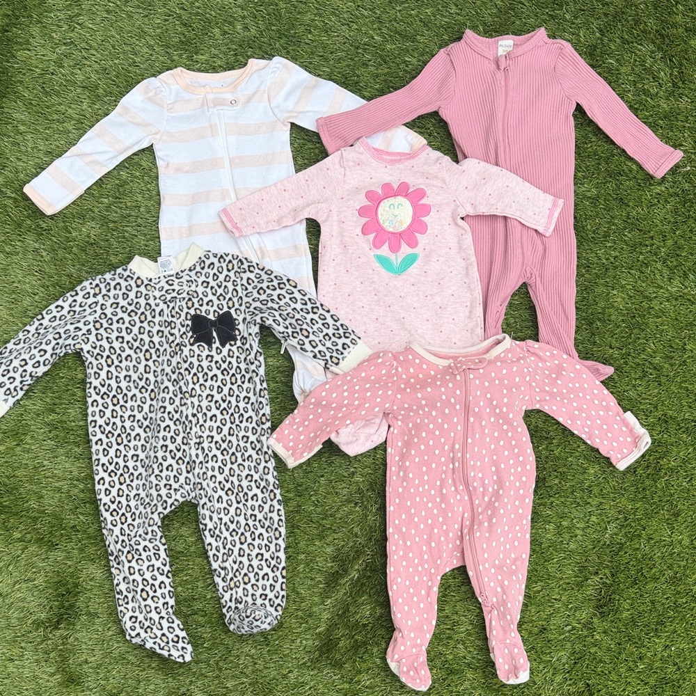 Set of 5 Pink and White baby One Piece Set